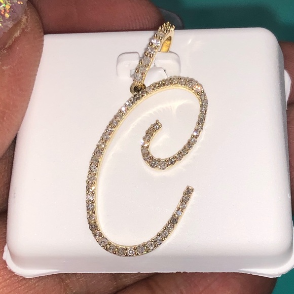 10k Real Gold & Diamond C initial large pendant charm FREE APPRAISAL Huge sale - Picture 10 of 12